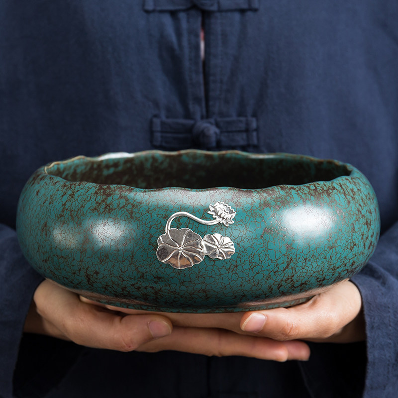 黛绿釉大号陶瓷茶洗水盂杯洗茶渣缸水洗日式功夫茶具茶道配件建水