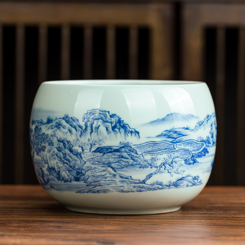 九九茶器青花复古茶洗
