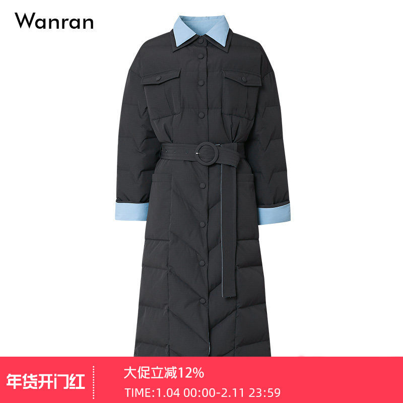 2025冬季新款女装时尚撞色翻领系带过膝加厚保暖白鸭绒羽绒服外套,女装/女士精品,羽绒服,淘宝优惠券,粉丝福利购,淘宝优惠卷