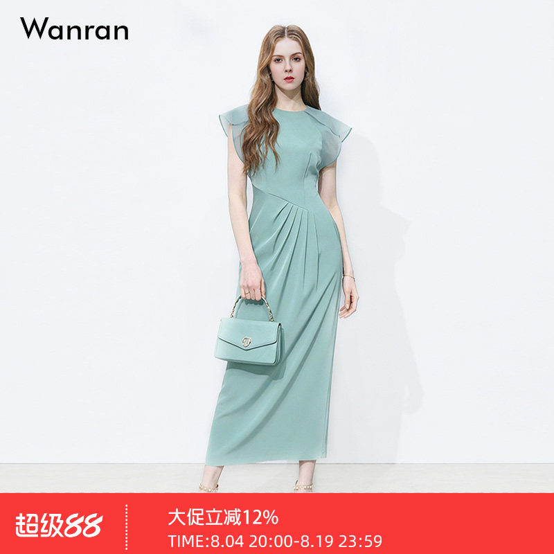 2026夏季新款时尚气质圆领收腰荷叶袖修身包臀显瘦中长连衣裙