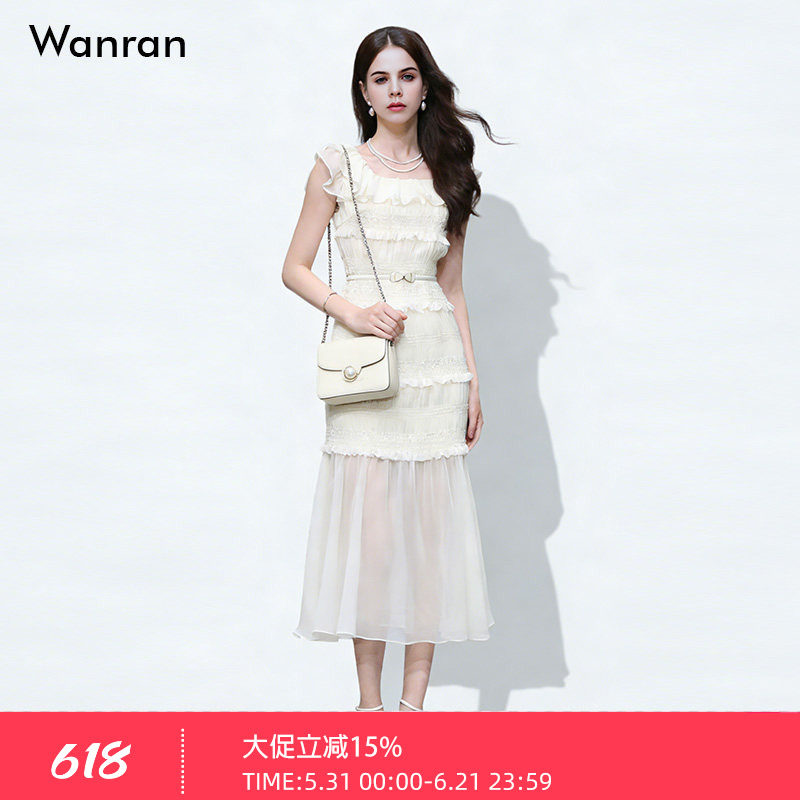 2026春季新款时尚千金风设计感袖子收腰荷叶边长裙连衣裙女装