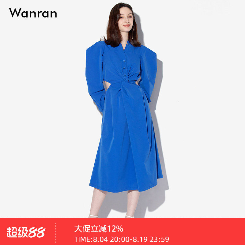 2026秋季新款时尚设计感泡泡袖个性甜酷露腰大摆衬衫显瘦连衣裙