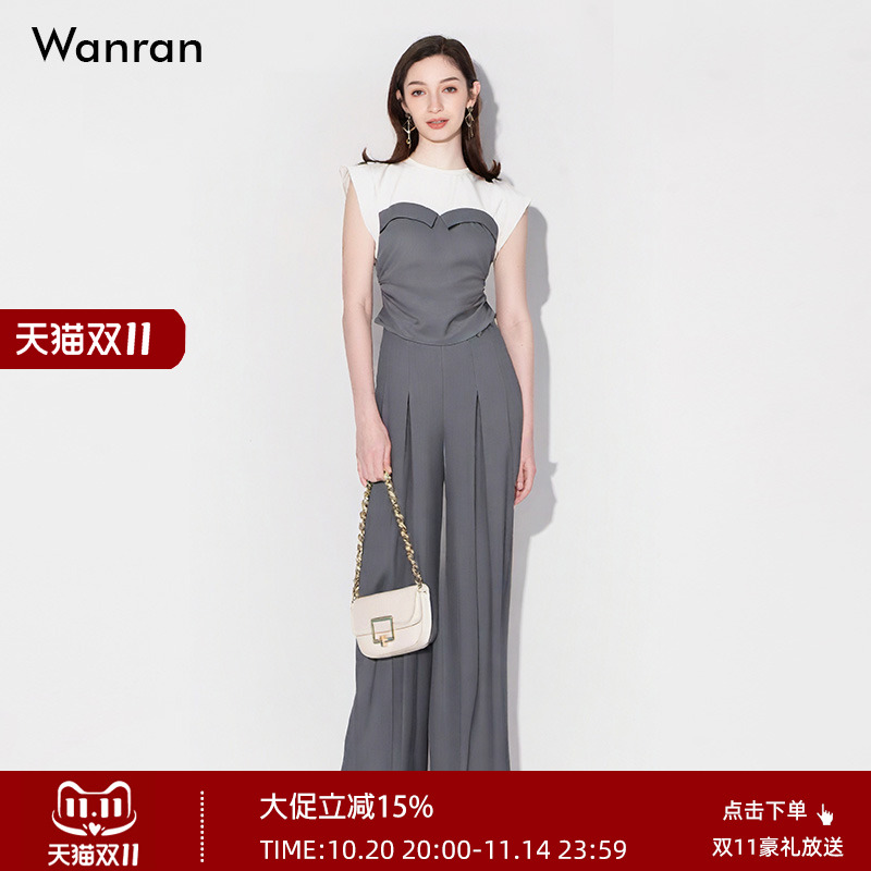 2025夏季新款女装时尚撞色针织抹胸上衣高腰阔腿裤裤子套装潮