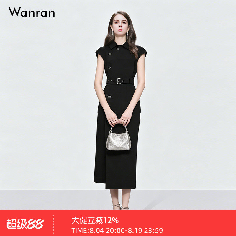 2026夏季新款通勤职业气质御姐范高级翻领无袖系带风衣式连衣裙