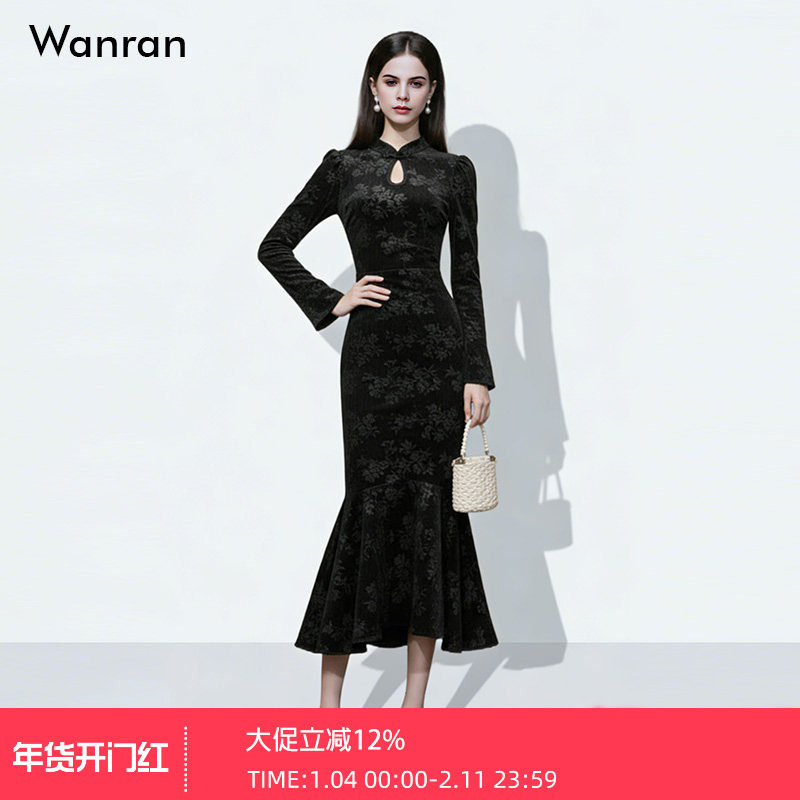 2026春季新款新中式立领水滴镂空喇叭袖收腰鱼尾印花连衣裙,女装/女士精品,连衣裙,淘宝优惠券,粉丝福利购,淘宝优惠卷