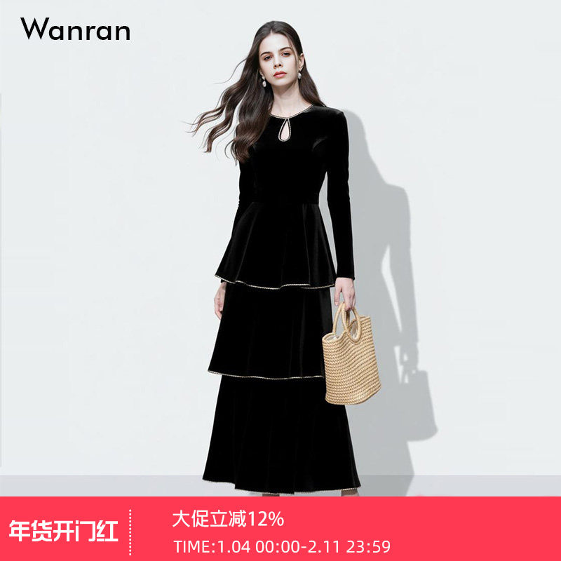 2026年春季新款圆领水滴镂空长袖收腰A字丝绒蛋糕连衣裙,女装/女士精品,连衣裙,淘宝优惠券,粉丝福利购,淘宝优惠卷