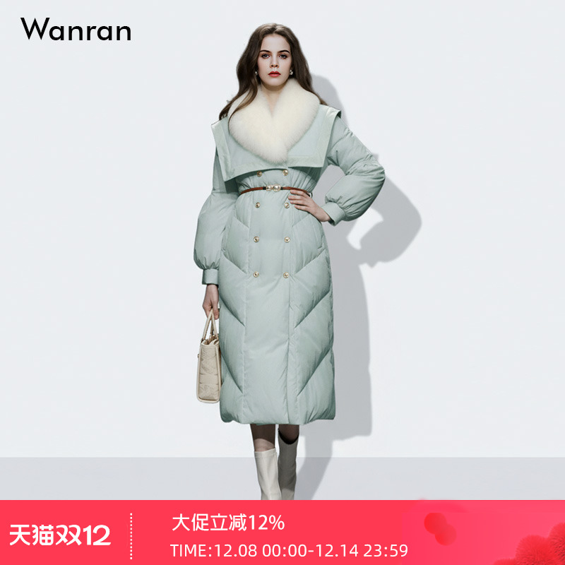 2025冬季新款女装狐狸毛领灯笼袖大领子直筒轻奢休闲长款羽绒服