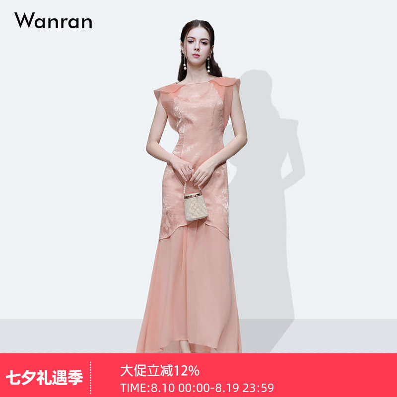 2026夏季新款时尚气质一字领荷叶袖收腰花朵型性感雪纺拼接连衣裙