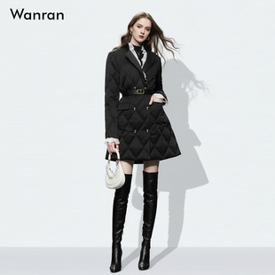 2025冬季新款气质百搭木耳边边西装领撞色黑色白鸭绒羽绒服外套