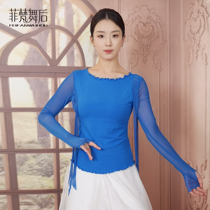 菲梵舞后高弹棉古典舞服装练功服女成人现代舞服上衣水纱演出长袖图片