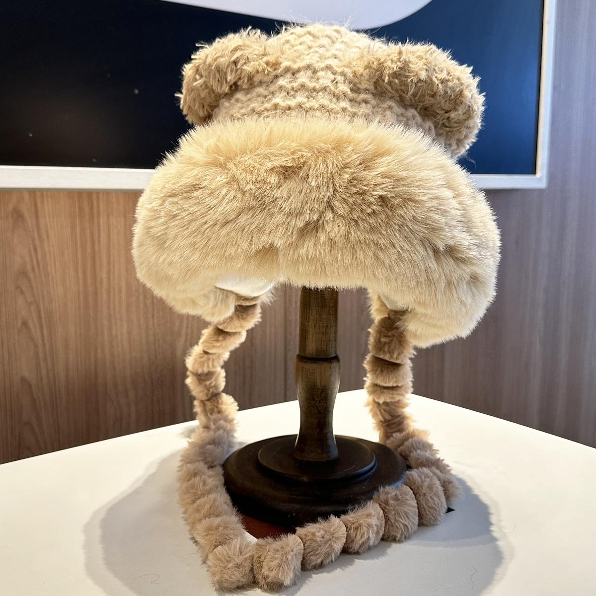 可爱小熊毛绒帽冬季保暖