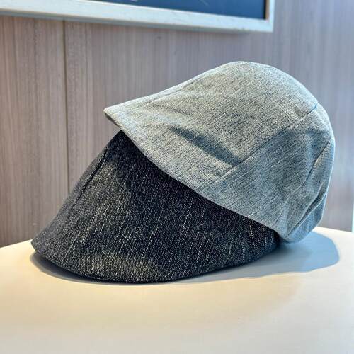 复古牛仔短檐鸭舌帽秋冬显脸小