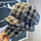 显脸小贝雷帽画家帽渐变鸭舌帽 时尚 复古格纹八角帽子女春秋季 新款