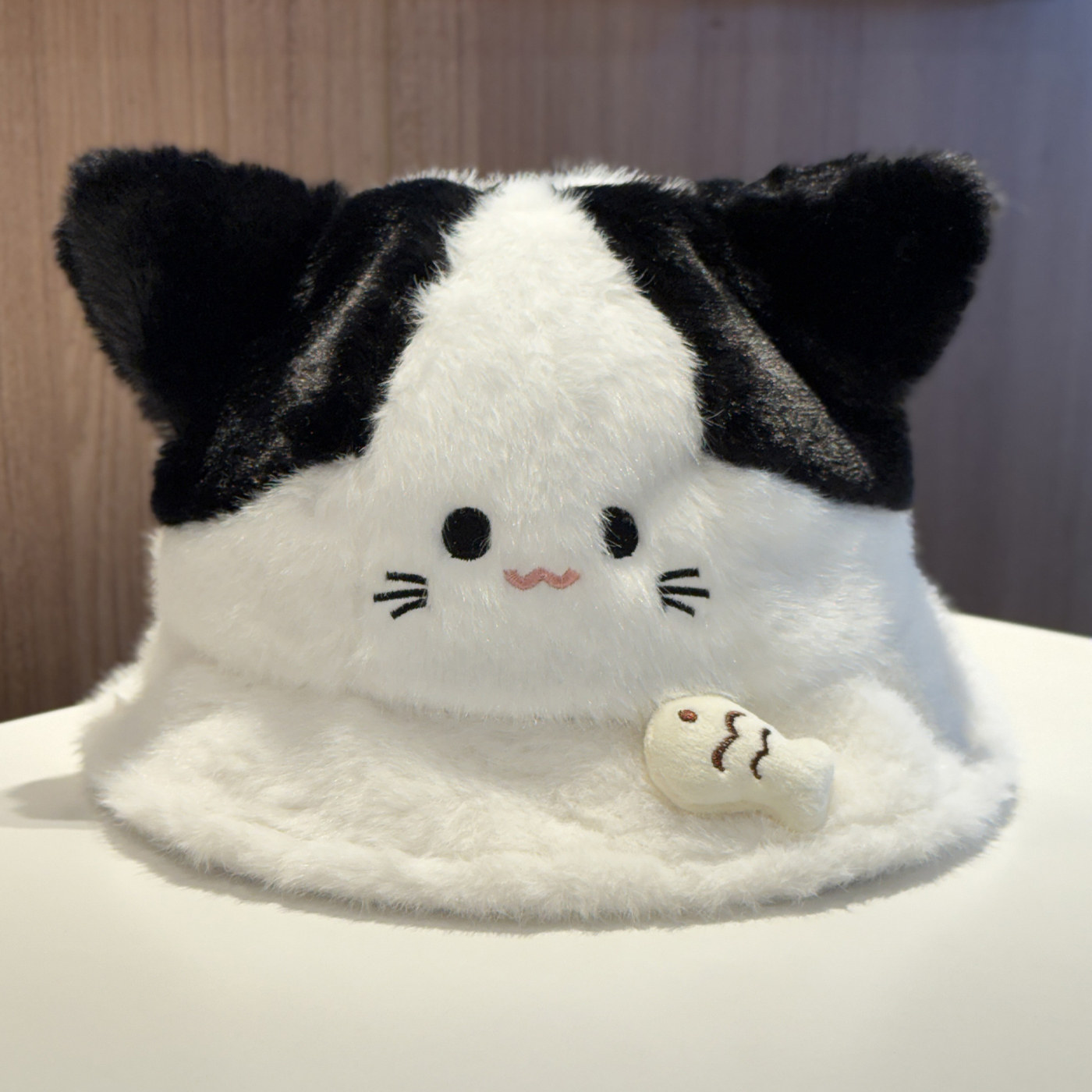 日系可爱小猫毛绒渔夫帽子女