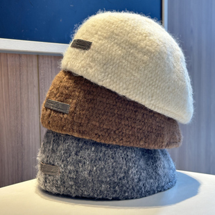 复古高级反戴毛呢贝雷帽子女秋冬季韩版字母标显脸小保暖画家帽