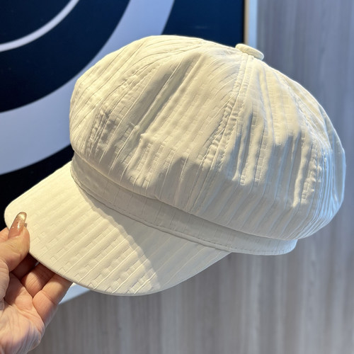 纯色简约八角帽子女春季