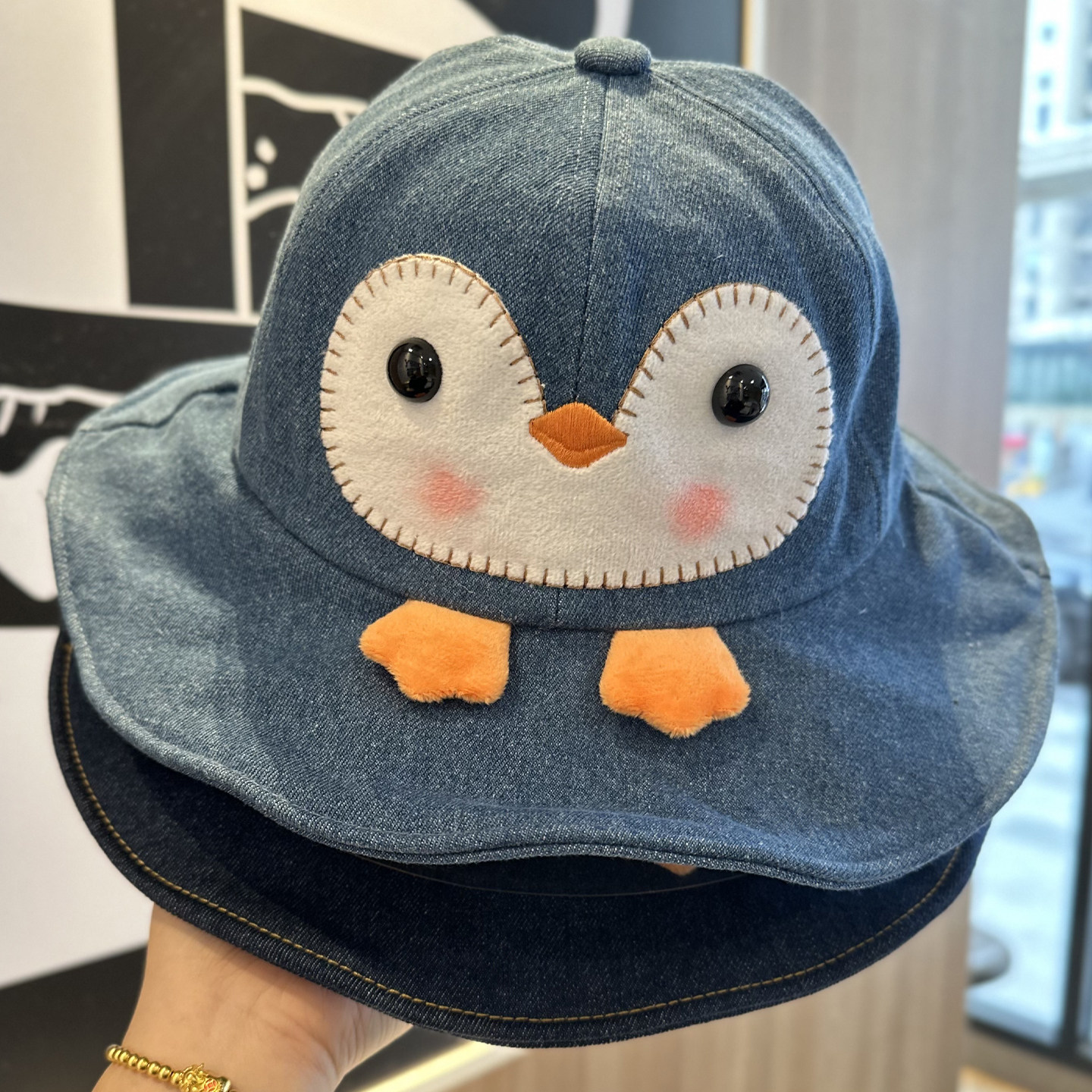 2026新款可爱卡通牛仔渔夫帽子女春夏季遮阳防晒亲子款猫头鹰盆帽