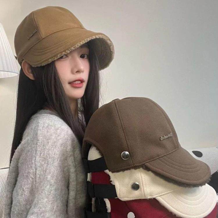 2025新款双面戴秋冬季加绒保暖鸭舌帽子女百搭显脸小遮脸防寒帽