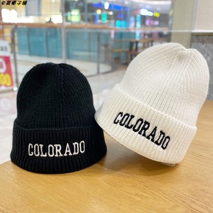 秋冬字母刺绣针织毛线帽子女情侣保暖护耳瓜皮帽街头潮牌冷帽男