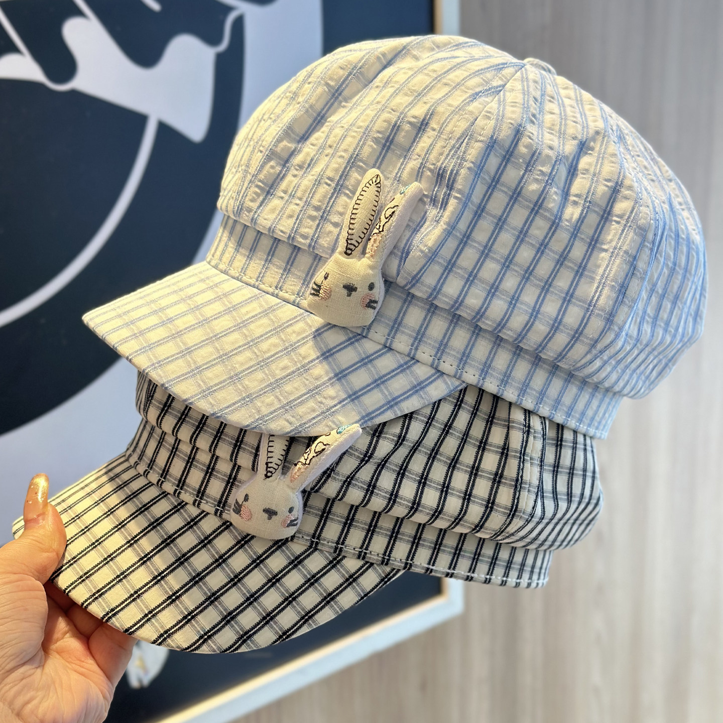 复古格纹兔子八角帽子女百搭显脸小贝雷帽鸭舌帽出游遮阳2026新款 - 卡莱帽子铺出品