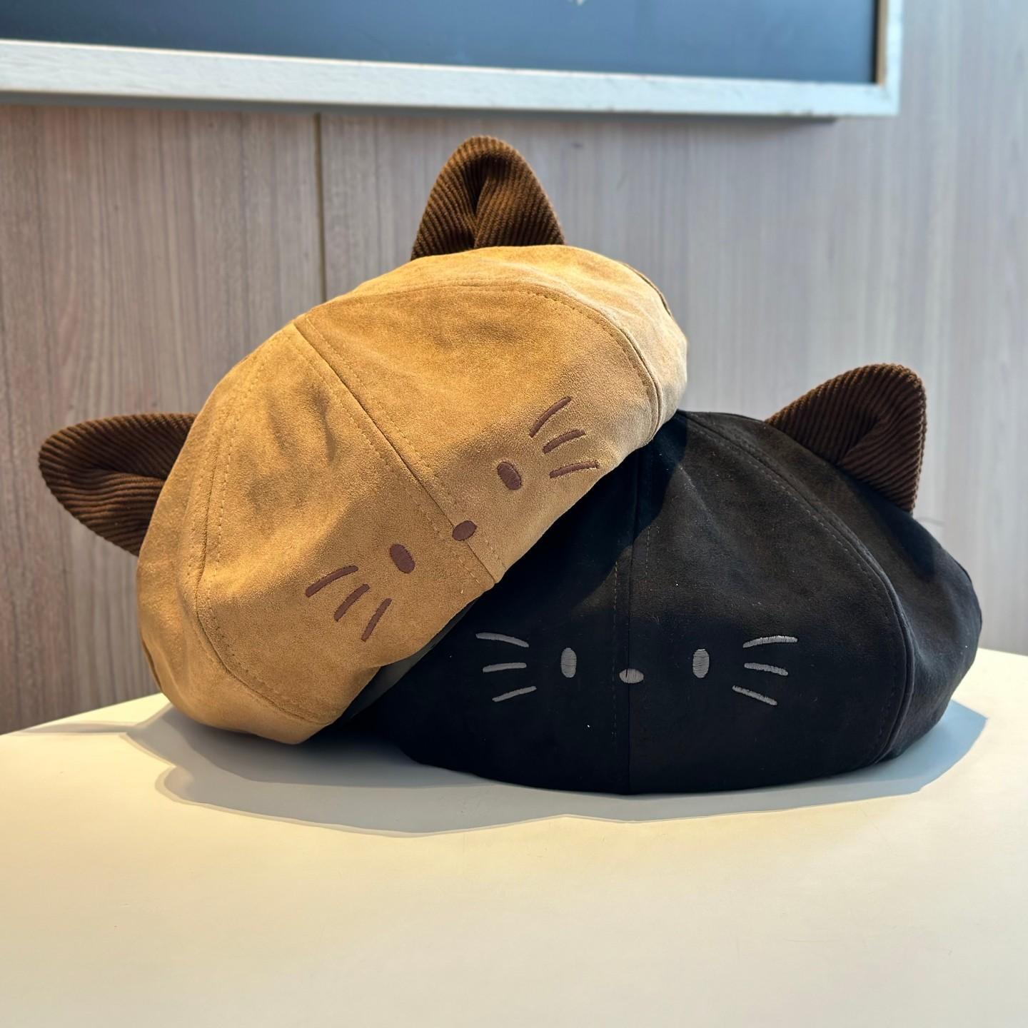 韩系猫耳贝雷帽女秋冬显脸小