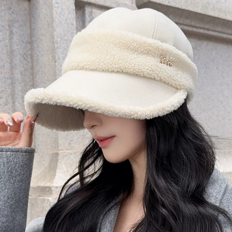 羊羔毛宽檐保暖显脸小鸭舌帽女