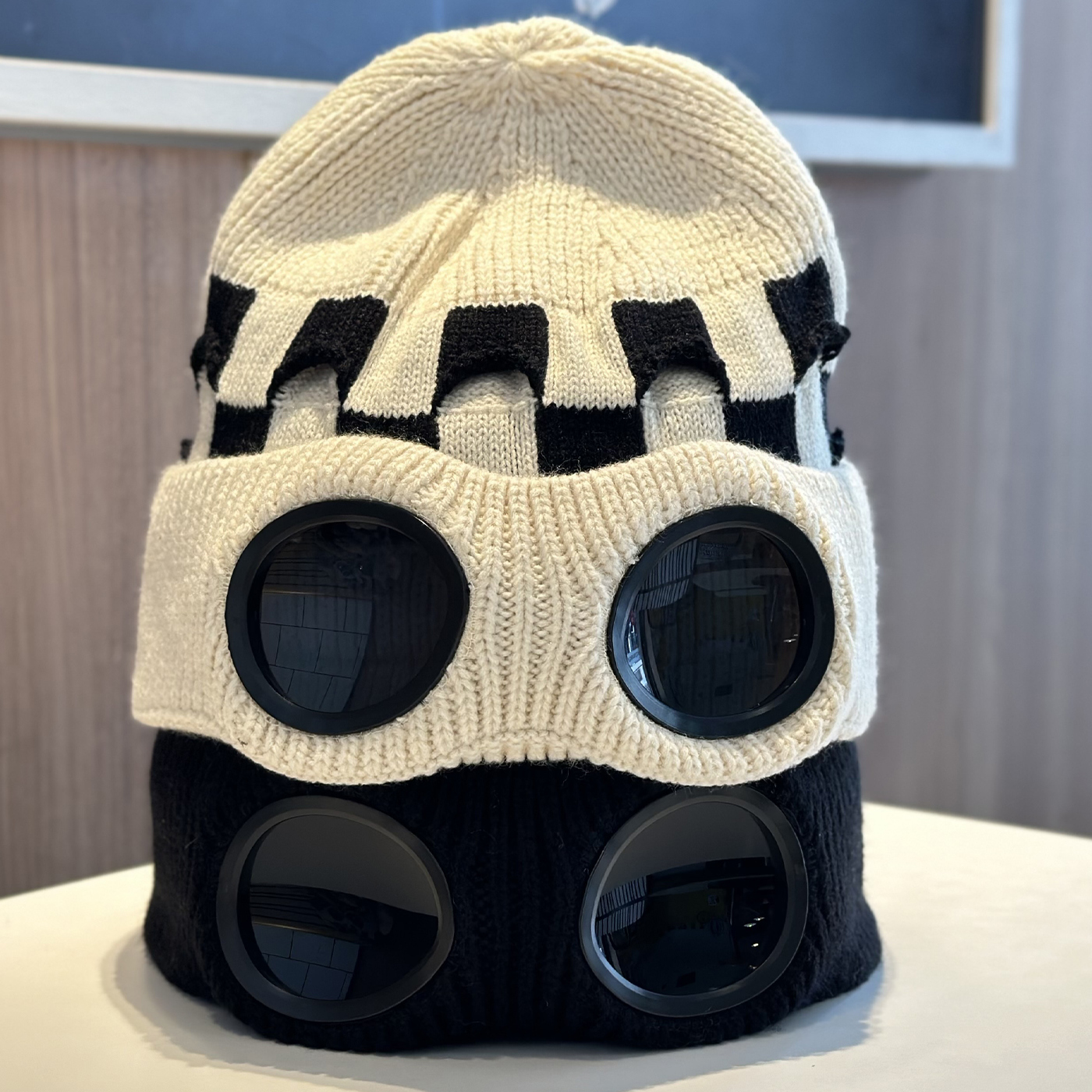 秋冬个性眼镜装饰针织帽