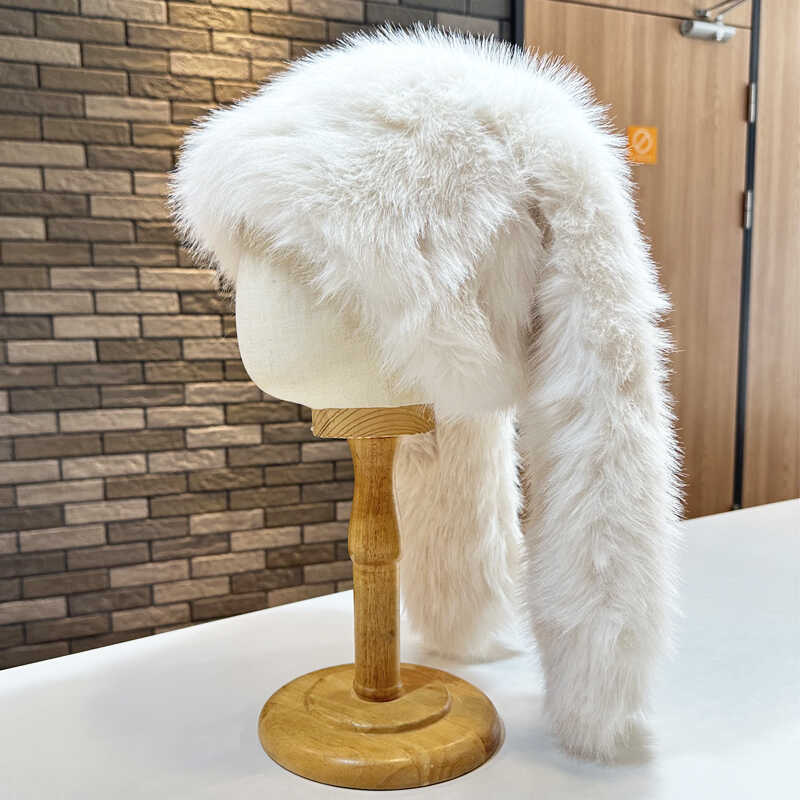 东北仿貂绒套头帽子女秋冬户外出游长兔耳朵毛绒帽防寒保暖护耳帽