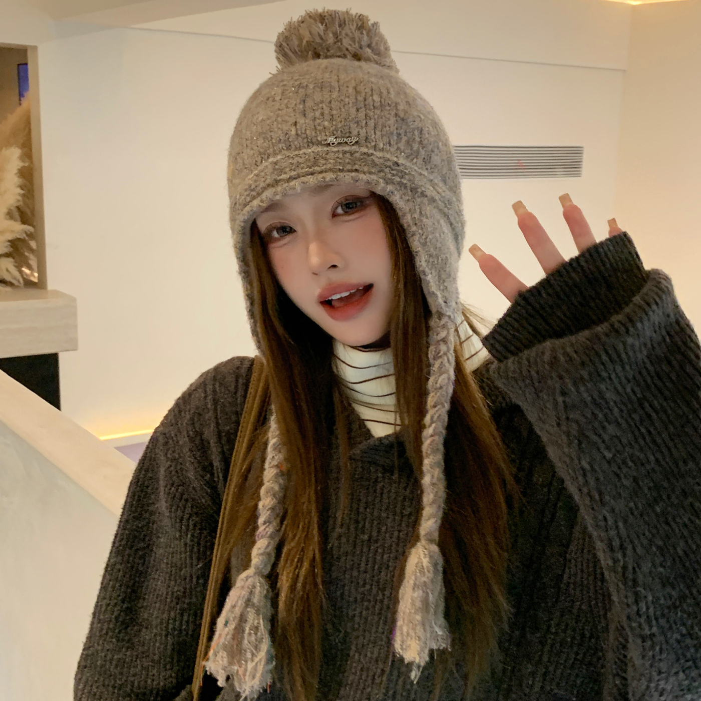 2025韩系毛球针织帽子女秋冬