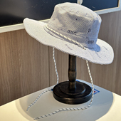 条纹抽绳渔夫帽子男女同款 夏季 防晒遮阳大檐绑带户外可折叠防晒帽