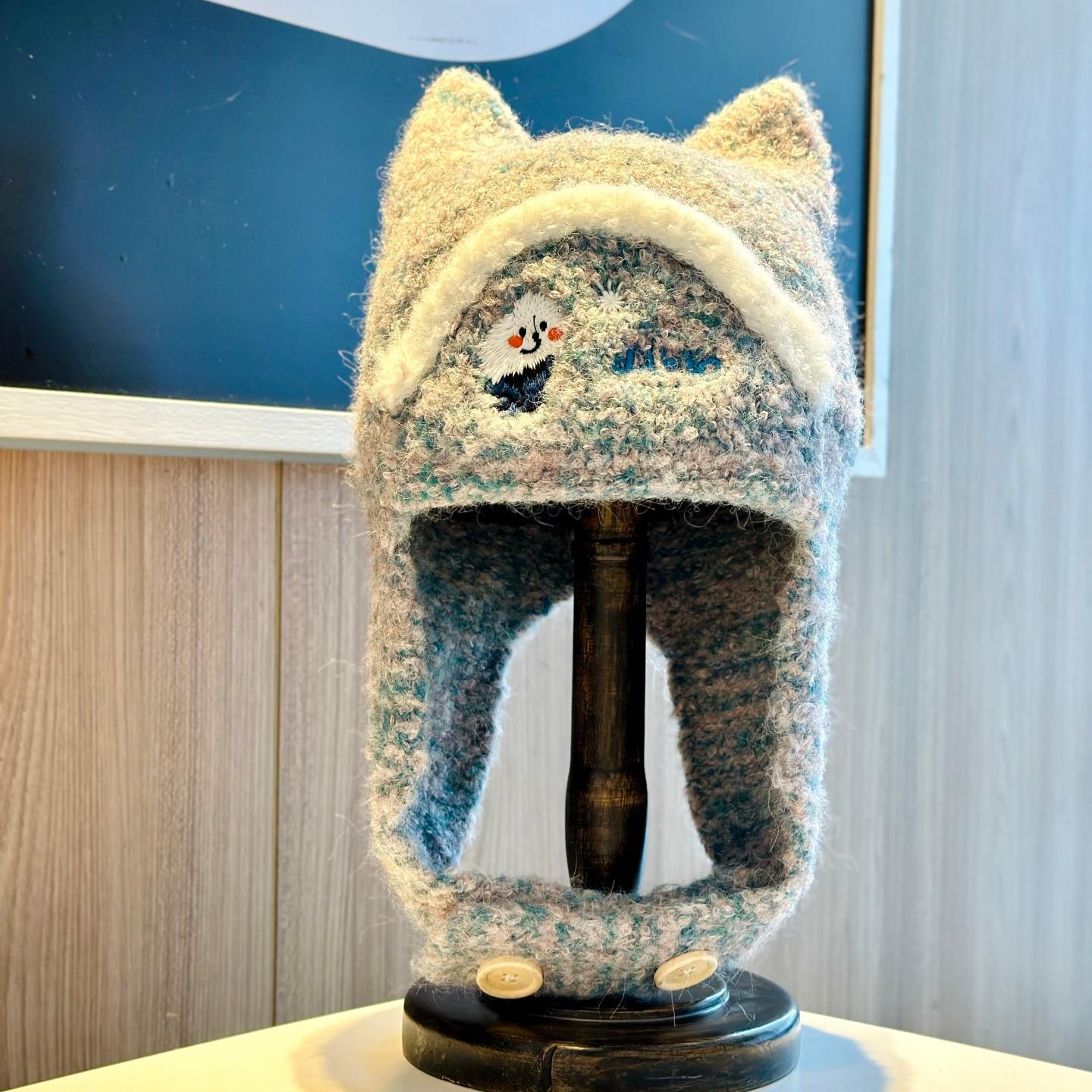 秋冬女小猫耳针织保暖防风护耳帽