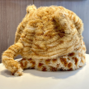 2025新款可爱猫耳朵尾巴毛绒帽子女秋冬季保暖显脸小贝雷帽甜妹