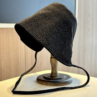 2025年新款可双面戴灯芯绒复古绑带渔夫帽子女美拉德休闲开叉盆帽