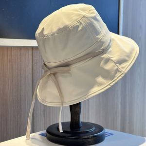 复古蝴蝶结绑带渔夫帽子女夏季大檐防晒遮阳帽显脸小百搭太阳帽