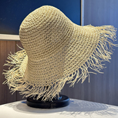 防晒大檐草帽子女海边度假毛边遮阳帽编织时尚 2026新款 夏季 太阳帽