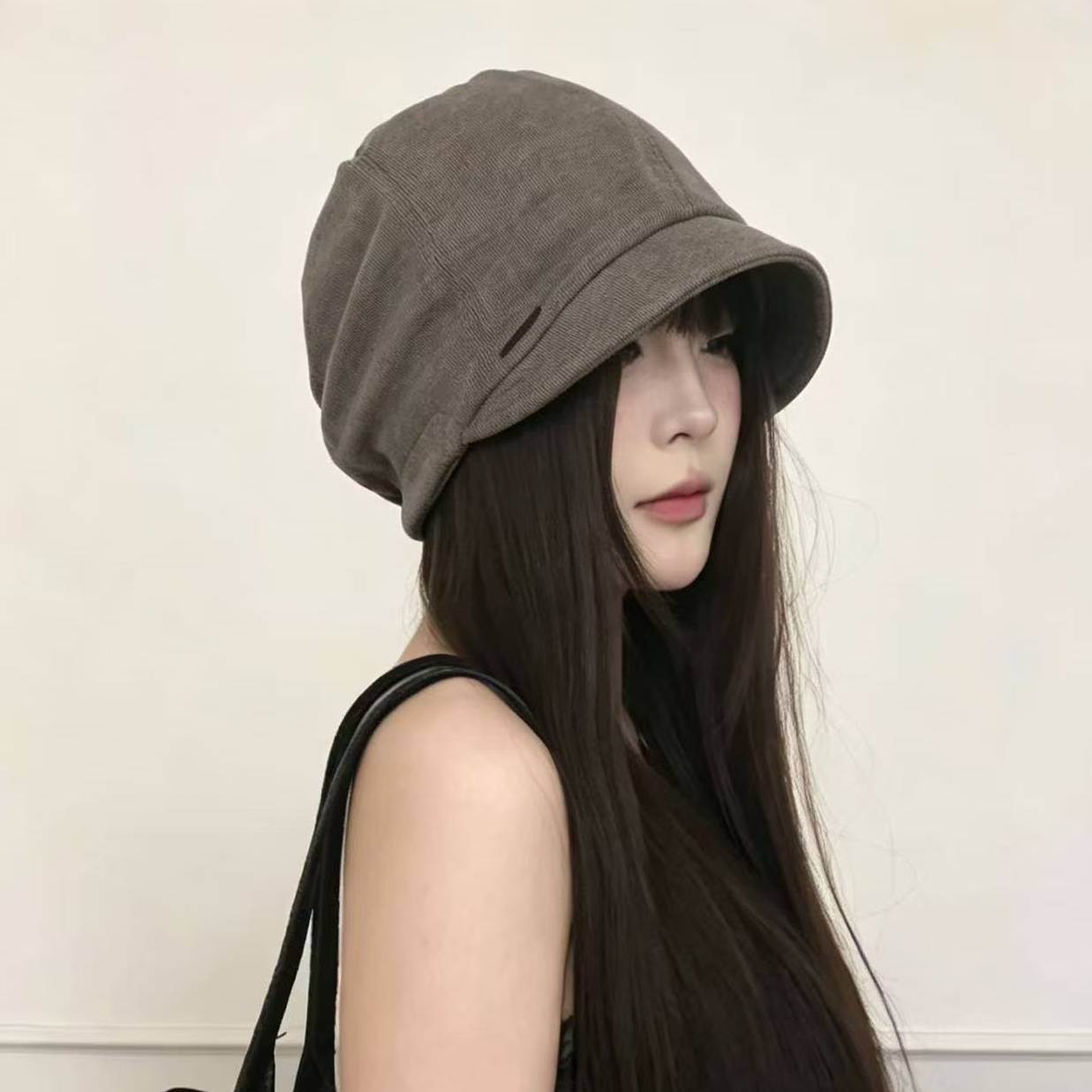韩系慵懒短檐堆堆帽女显脸小