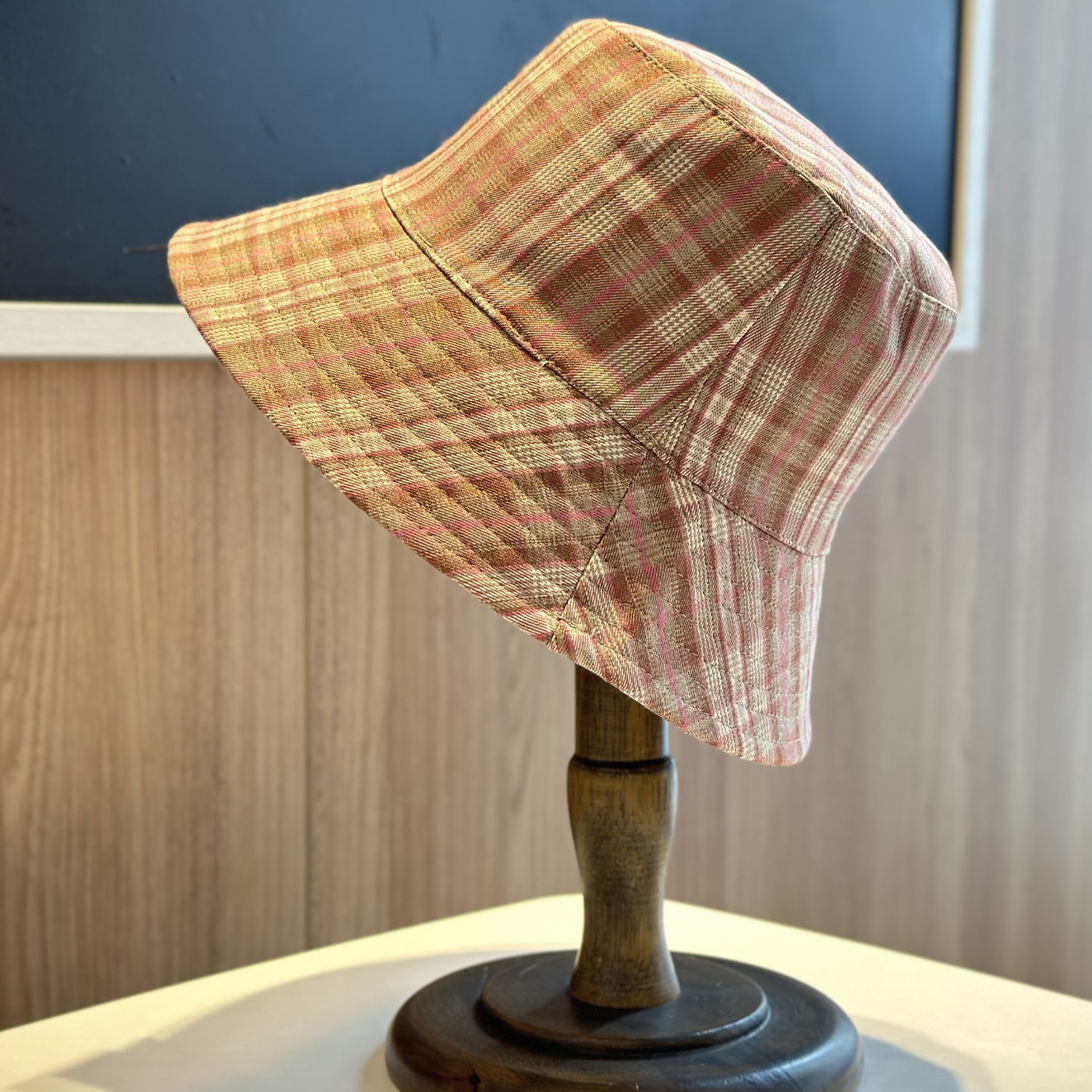 新款双面戴格子渔夫帽