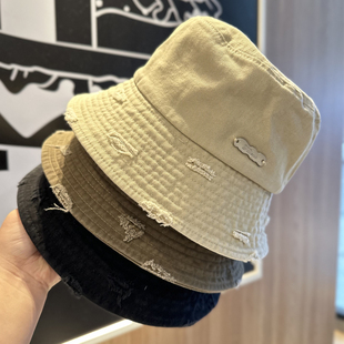 侵蚀风复古水洗牛仔渔夫帽子女破洞乞丐风盆帽百搭遮阳水桶帽情侣