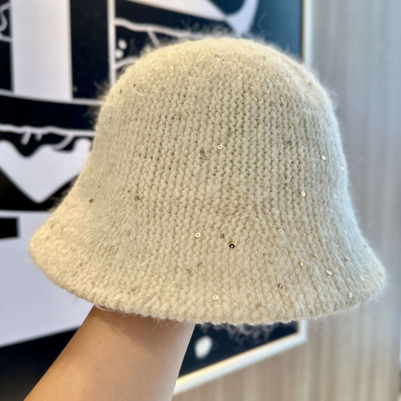 2025新款亮片针织渔夫帽子女