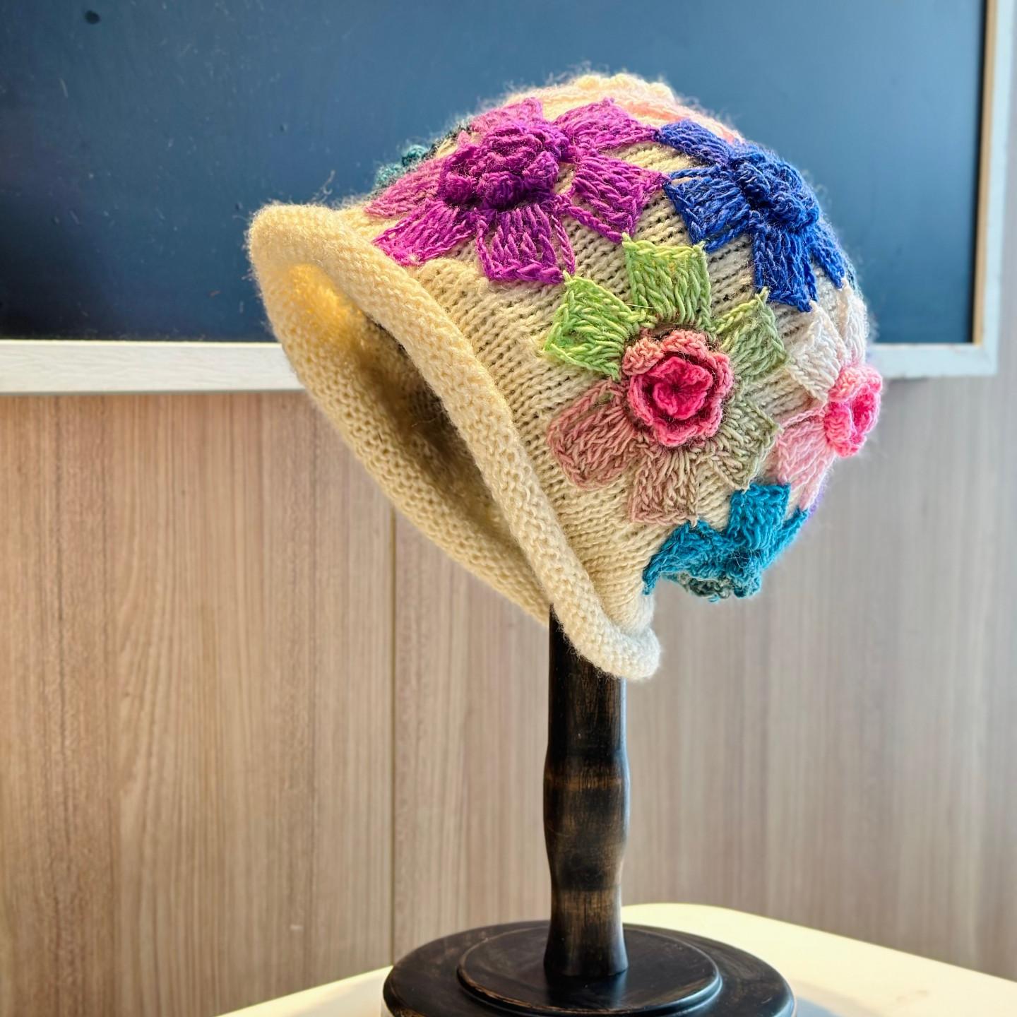 秋冬保暖钩花堆堆帽女显脸小