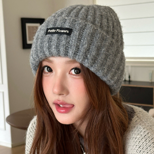大头围毛线帽子女秋冬季保暖包头冷帽显脸小加厚防寒护耳粗针织帽