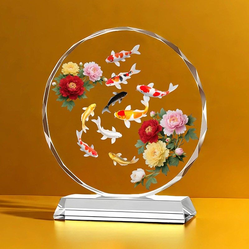 花开富贵年年有余水晶摆件九鱼聚财家居桌面装饰客厅玄关招财摆台,家居饰品,桌面摆件,淘宝优惠券,粉丝福利购,淘宝优惠卷