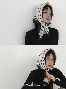 春夏季波点方形丝巾女多用途百搭网红造型头巾发带ins小披肩领巾