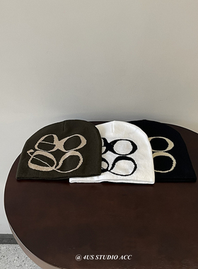 韩版秋冬季新款印花字母毛线帽女街头个性套头保暖针织护耳冷帽潮