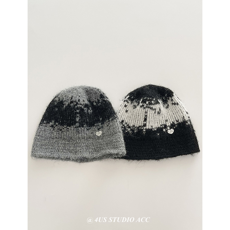 冬季新款羊毛混纺百搭渔夫帽女日系复古保暖护耳针织毛线帽显脸小