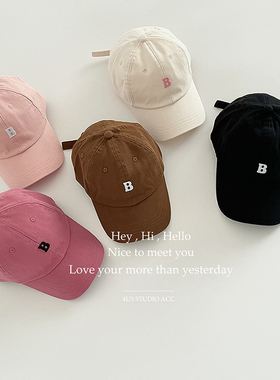 韩国春夏季显白奶油粉色小标B字母鸭舌帽学生软顶棒球帽女显脸小