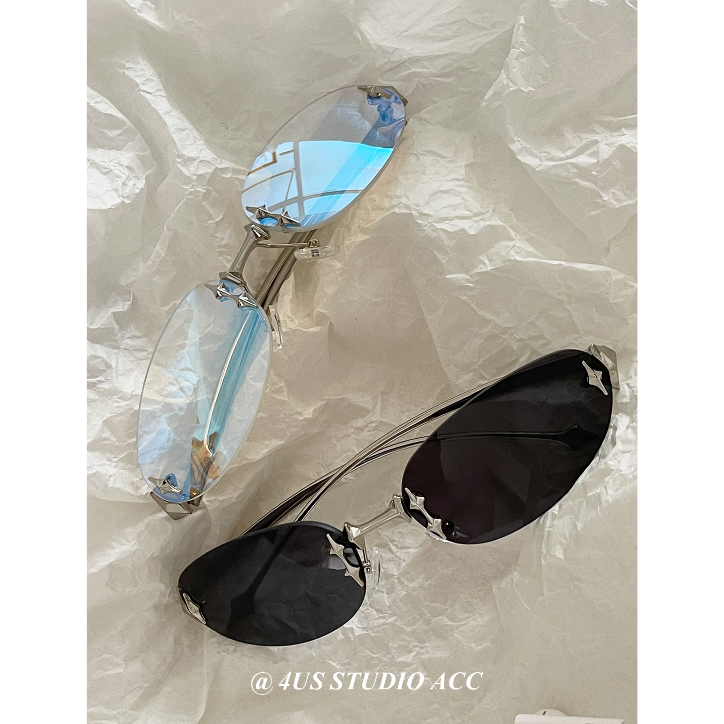 Y2K千禧复古时髦椭圆无边框墨镜