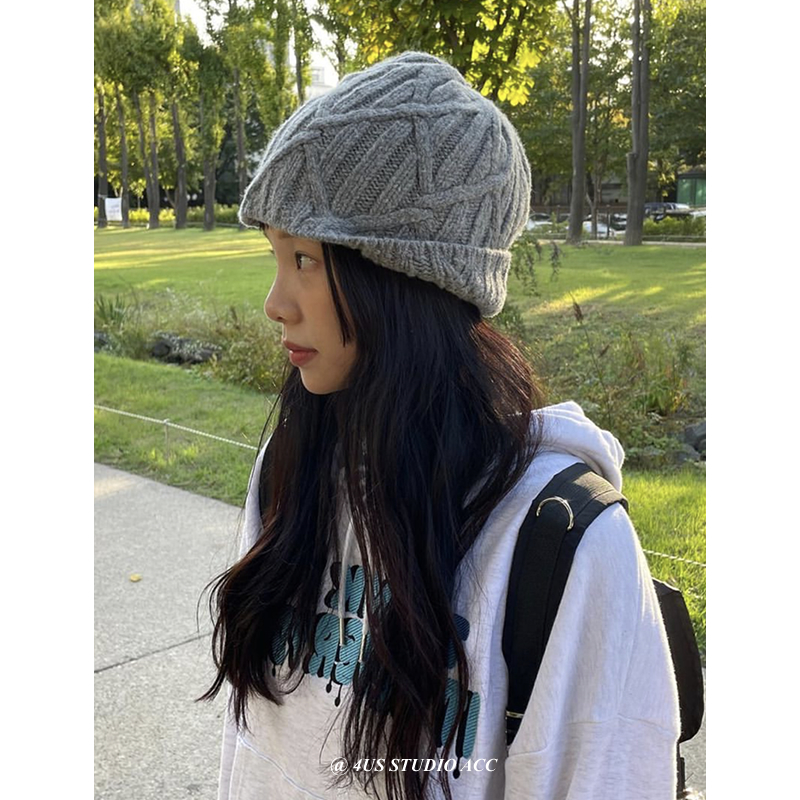 街头个性粗针织毛线帽套头冷帽