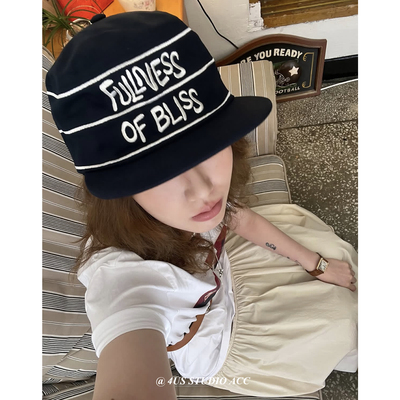 海军蓝色条纹刺绣字母水手帽