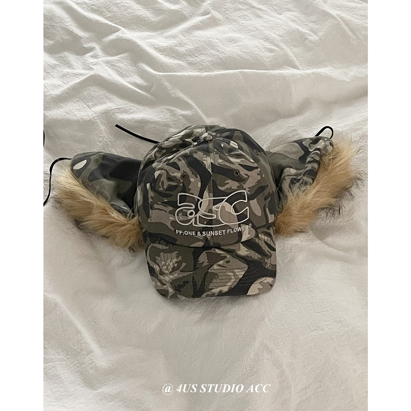 小众复古迷彩战术棒球帽女秋冬护耳毛绒雷锋帽街头潮牌刺绣鸭舌帽